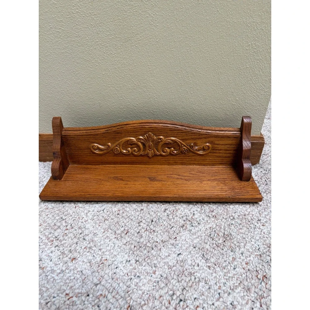 Vintage Carved Oak Wood Floating Wall Shelf Decorative Scrollwork 17.5 Inch